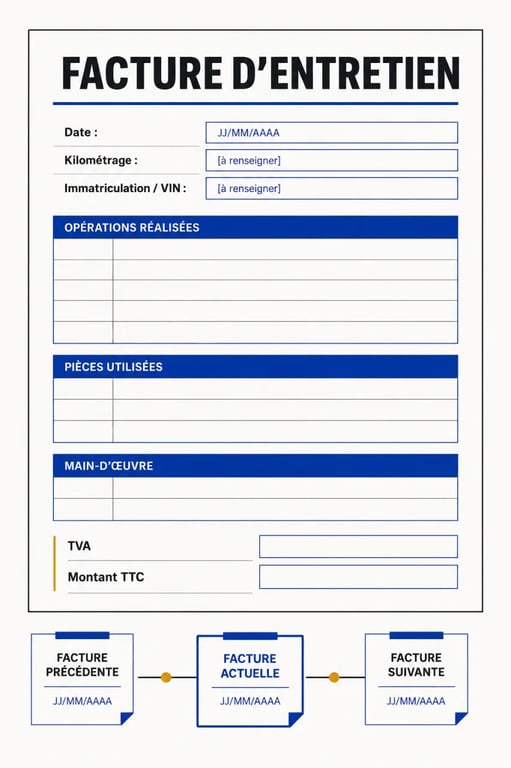 Facture entretien voiture avec les informations essentielles à vérifier