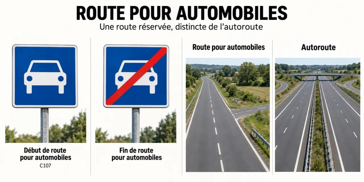 Panneau route pour automobile C107 et comparaison visuelle avec une autoroute