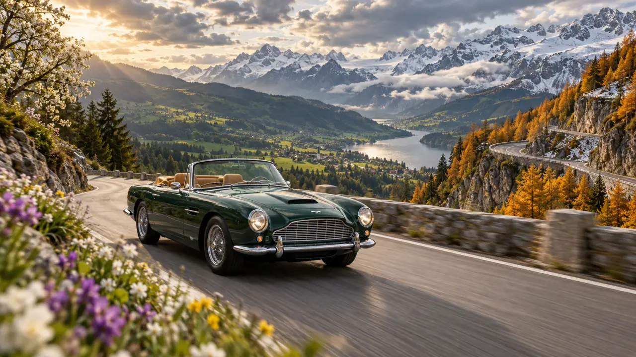 Cabriolet de prestige sur une route alpine sinueuse