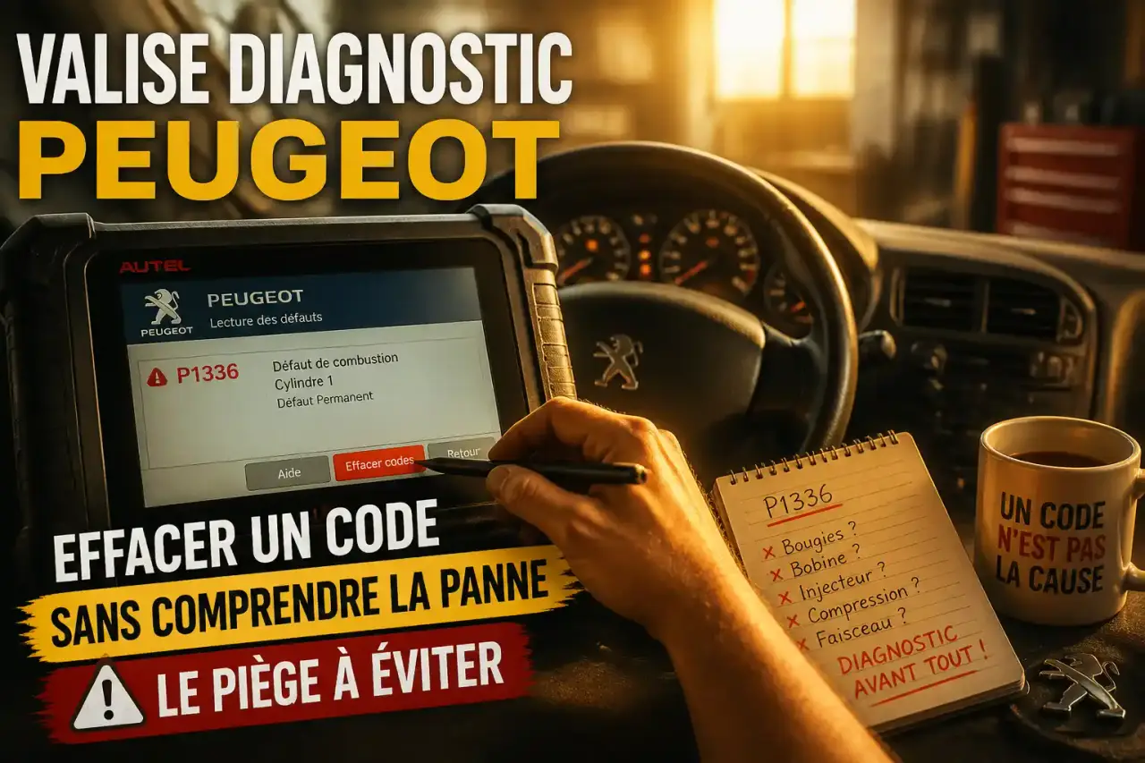 Valise diagnostic Peugeot : effacer un code sans comprendre la panne, le piège à éviter