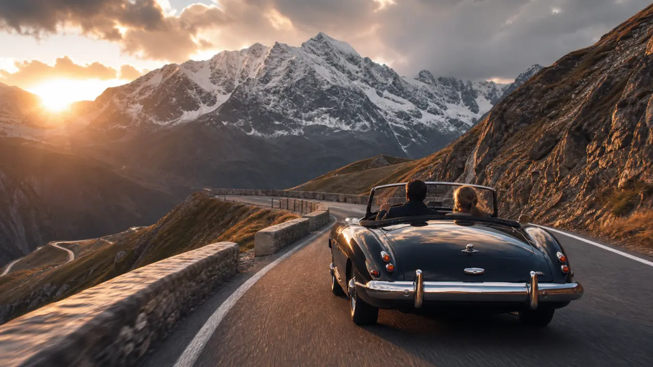 Cabriolet sur la Route des Alpes, panorama spectaculaire et conduite élégante